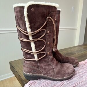 Cozy Chocolate Brown Lace-Up Shearling Tall Winter Boots